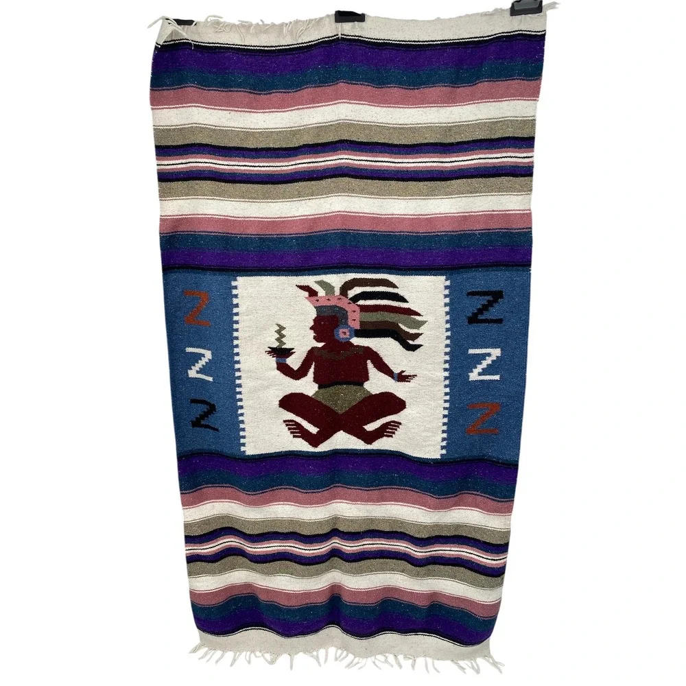Vintage Mexican Blanket Wall Hanging Art Mayan Tribal‎ Decor Southwest 43x74